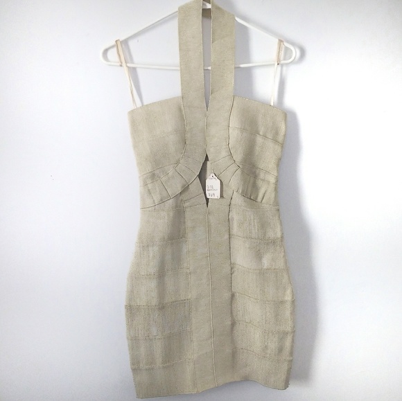 WOW couture Dresses & Skirts - WOW Couture Cream Gold Bandage Dress